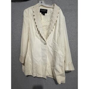Moshita Couture Blazer Jacket Womens 18 White Beaded Sequin Collar Lined Formal